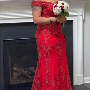 Jovani Red Sequins long train evening gown